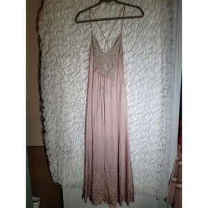 Loraine Silk Feel Nylon Night Gown Pink Lace Size PS Long glamour